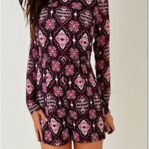 H&M Divided H&M Maroon Pattern Long Sleeve Romper Sz 12